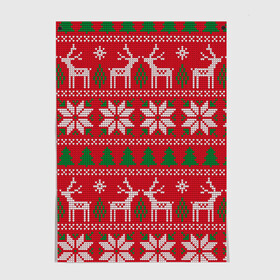 Постер с принтом вязаный принт с оленями в Новосибирске, 100% бумага
 | бумага, плотность 150 мг. Матовая, но за счет высокого коэффициента гладкости имеет небольшой блеск и дает на свету блики, но в отличии от глянцевой бумаги не покрыта лаком | christmas | deer | knitted | new year | print | red | snow | trees | white | wintry | белый | вязаный | елки | зимний | красный | новый год | олени | олень | принт | рождество | снег | снежинка