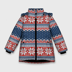 Зимняя куртка для девочек 3D с принтом Knitted Pattern в Новосибирске, ткань верха — 100% полиэстер; подклад — 100% полиэстер, утеплитель — 100% полиэстер. | длина ниже бедра, удлиненная спинка, воротник стойка и отстегивающийся капюшон. Есть боковые карманы с листочкой на кнопках, утяжки по низу изделия и внутренний карман на молнии. 

Предусмотрены светоотражающий принт на спинке, радужный светоотражающий элемент на пуллере молнии и на резинке для утяжки. | background | christmas | holiday | knitted pattern | new year | pattern | snowflakes | texture | вязаный узор | новый год | паттерн | праздник | рождество | снежинки | текстура | узор | фон