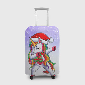 Чехол для чемодана 3D с принтом Xmas Unicorn Dabbing   Рождественский Единорог Даб в Новосибирске, 86% полиэфир, 14% спандекс | двустороннее нанесение принта, прорези для ручек и колес | christmas | dabbing | santa | unicorn | даббинг | дед мороз | единорог | зима | новый год | радуга | радужный | рождество | санта | снег | снежинка | юникорн