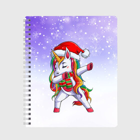 Тетрадь с принтом Xmas Unicorn Dabbing   Рождественский Единорог Даб в Новосибирске, 100% бумага | 48 листов, плотность листов — 60 г/м2, плотность картонной обложки — 250 г/м2. Листы скреплены сбоку удобной пружинной спиралью. Уголки страниц и обложки скругленные. Цвет линий — светло-серый
 | christmas | dabbing | santa | unicorn | даббинг | дед мороз | единорог | зима | новый год | радуга | радужный | рождество | санта | снег | снежинка | юникорн