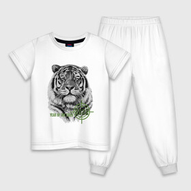 Детская пижама хлопок с принтом Год белого тигра 2022 в Новосибирске, 100% хлопок |  брюки и футболка прямого кроя, без карманов, на брюках мягкая резинка на поясе и по низу штанин
 | Тематика изображения на принте: 2022 | tiger | year of the tiger | белый тигр | год 2022 | год под прицелом | год тигра | новогодний тигр | новый год | тигр