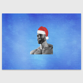 Поздравительная открытка с принтом Гига Санта Чад в Новосибирске, 100% бумага | плотность бумаги 280 г/м2, матовая, на обратной стороне линовка и место для марки
 | chad | christmas | giga | giga chad | gigachad | man | mem | meme | new year | santa | гига чад | гигачад | дед мороз | мем | мужик | новогодний | новый год | санта | санта клаус
