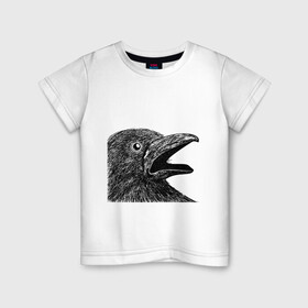 Детская футболка хлопок с принтом Крик чёрного ворона в Новосибирске, 100% хлопок | круглый вырез горловины, полуприлегающий силуэт, длина до линии бедер | ворон | ворона | депрессия | злая птичка | зло | птица | рисунок
