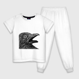 Детская пижама хлопок с принтом Крик чёрного ворона в Новосибирске, 100% хлопок |  брюки и футболка прямого кроя, без карманов, на брюках мягкая резинка на поясе и по низу штанин
 | ворон | ворона | депрессия | злая птичка | зло | птица | рисунок