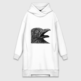 Платье-худи хлопок с принтом Крик чёрного ворона в Новосибирске,  |  | ворон | ворона | депрессия | злая птичка | зло | птица | рисунок