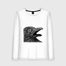Женский лонгслив хлопок с принтом Крик чёрного ворона в Новосибирске, 100% хлопок |  | ворон | ворона | депрессия | злая птичка | зло | птица | рисунок