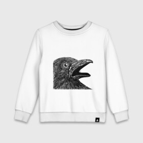 Детский свитшот хлопок с принтом Крик чёрного ворона в Новосибирске, 100% хлопок | круглый вырез горловины, эластичные манжеты, пояс и воротник | ворон | ворона | депрессия | злая птичка | зло | птица | рисунок