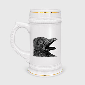 Кружка пивная с принтом Крик чёрного ворона в Новосибирске,  керамика (Материал выдерживает высокую температуру, стоит избегать резкого перепада температур) |  объем 630 мл | ворон | ворона | депрессия | злая птичка | зло | птица | рисунок