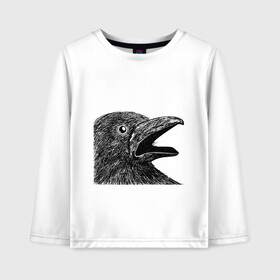 Детский лонгслив хлопок с принтом Крик чёрного ворона в Новосибирске, 100% хлопок | круглый вырез горловины, полуприлегающий силуэт, длина до линии бедер | ворон | ворона | депрессия | злая птичка | зло | птица | рисунок