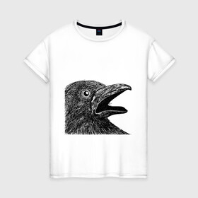 Женская футболка хлопок с принтом Крик чёрного ворона в Новосибирске, 100% хлопок | прямой крой, круглый вырез горловины, длина до линии бедер, слегка спущенное плечо | ворон | ворона | депрессия | злая птичка | зло | птица | рисунок