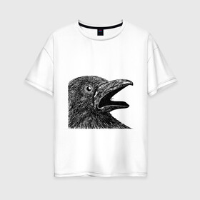Женская футболка хлопок Oversize с принтом Крик чёрного ворона в Новосибирске, 100% хлопок | свободный крой, круглый ворот, спущенный рукав, длина до линии бедер
 | ворон | ворона | депрессия | злая птичка | зло | птица | рисунок
