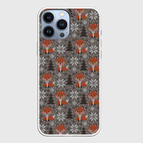 Чехол для iPhone 13 Pro Max с принтом Вязанные лисички в Новосибирске,  |  | Тематика изображения на принте: вязанка | животные | лес | лисий хвост | лисы | паттерн | текстура
