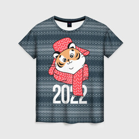 Женская футболка 3D с принтом 2022 символ года в Новосибирске, 100% полиэфир ( синтетическое хлопкоподобное полотно) | прямой крой, круглый вырез горловины, длина до линии бедер | 2022 | год тигра | новый год | новый год 2022 | символ года | тигр | тигренок | тигрица | тигры