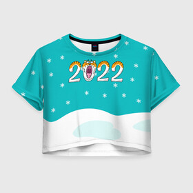 Женская футболка Crop-top 3D с принтом Надпись 2022 Новый год в Новосибирске, 100% полиэстер | круглая горловина, длина футболки до линии талии, рукава с отворотами | 2022 | год тигра | новый год | новый год 2022 | символ года | тигр | тигренок | тигрица | тигры