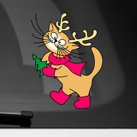 Наклейка на автомобиль с принтом Кот олень в Новосибирске, ПВХ |  | Тематика изображения на принте: кот | котенок | котик | коты | кошки | новый год | олень | праздник
