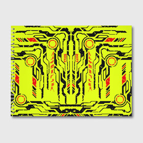 Альбом для рисования с принтом Cyberpunk 2077 YELLOW в Новосибирске, 100% бумага
 | матовая бумага, плотность 200 мг. | Тематика изображения на принте: будущее | жолтый | киберпанк | минимализм | полосы | схемы