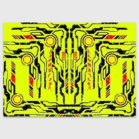 Поздравительная открытка с принтом Cyberpunk 2077 YELLOW в Новосибирске, 100% бумага | плотность бумаги 280 г/м2, матовая, на обратной стороне линовка и место для марки
 | Тематика изображения на принте: будущее | жолтый | киберпанк | минимализм | полосы | схемы