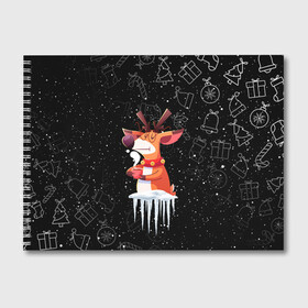 Альбом для рисования с принтом Новогодний Олень 2022. в Новосибирске, 100% бумага
 | матовая бумага, плотность 200 мг. | Тематика изображения на принте: 2022 | merry christmas | год тигра | зима близко | нг | новогодний | новогодний олень | новый год | новый год 2022 | олень | рождество | символ 2022 года | снег | снежинки