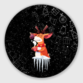 Круглый коврик для мышки с принтом Новогодний Олень 2022. в Новосибирске, резина и полиэстер | круглая форма, изображение наносится на всю лицевую часть | 2022 | merry christmas | год тигра | зима близко | нг | новогодний | новогодний олень | новый год | новый год 2022 | олень | рождество | символ 2022 года | снег | снежинки