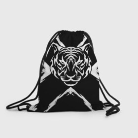 Рюкзак-мешок 3D с принтом Tiger Black & White Черно-белый Тигр в Новосибирске, 100% полиэстер | плотность ткани — 200 г/м2, размер — 35 х 45 см; лямки — толстые шнурки, застежка на шнуровке, без карманов и подкладки | Тематика изображения на принте: cat | tiger | год тигра | зверь | кошка | символ года | тигр | хищник