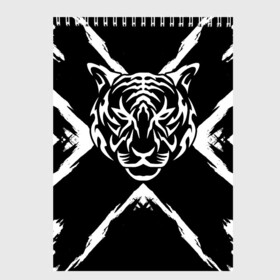 Скетчбук с принтом Tiger Black & White Черно-белый Тигр в Новосибирске, 100% бумага
 | 48 листов, плотность листов — 100 г/м2, плотность картонной обложки — 250 г/м2. Листы скреплены сверху удобной пружинной спиралью | cat | tiger | год тигра | зверь | кошка | символ года | тигр | хищник