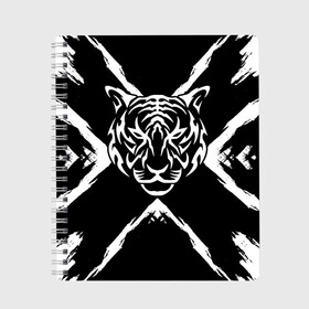 Тетрадь с принтом Tiger Black & White Черно-белый Тигр в Новосибирске, 100% бумага | 48 листов, плотность листов — 60 г/м2, плотность картонной обложки — 250 г/м2. Листы скреплены сбоку удобной пружинной спиралью. Уголки страниц и обложки скругленные. Цвет линий — светло-серый
 | cat | tiger | год тигра | зверь | кошка | символ года | тигр | хищник