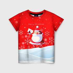Детская футболка 3D с принтом Дед Мороз с подарочным конвертом. в Новосибирске, 100% гипоаллергенный полиэфир | прямой крой, круглый вырез горловины, длина до линии бедер, чуть спущенное плечо, ткань немного тянется | 2022 | merry christmas | год тигра | дед мороз | зима близко | мороз | нг | новогодний | новогодний тигр | новогодняя символика | новый год | новый год 2022 | рождество | символ 2022 года | снег | снежинки | тигр