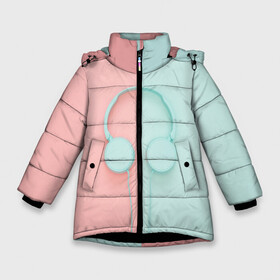 Зимняя куртка для девочек 3D с принтом Музыкальное настроение в Новосибирске, ткань верха — 100% полиэстер; подклад — 100% полиэстер, утеплитель — 100% полиэстер. | длина ниже бедра, удлиненная спинка, воротник стойка и отстегивающийся капюшон. Есть боковые карманы с листочкой на кнопках, утяжки по низу изделия и внутренний карман на молнии. 

Предусмотрены светоотражающий принт на спинке, радужный светоотражающий элемент на пуллере молнии и на резинке для утяжки. | гарнитура | голубое | музыка | музыкальное настроение | наушники | половины | розовое