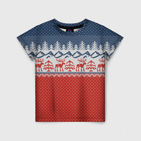 Детская футболка 3D с принтом ВЯЗАНЫЙ УЗОР С ОЛЕНЯМИ в Новосибирске, 100% гипоаллергенный полиэфир | прямой крой, круглый вырез горловины, длина до линии бедер, чуть спущенное плечо, ткань немного тянется | Тематика изображения на принте: background | christmas | deer | herringbone | holiday | knitted pattern | new year | pattern | snow | snowflakes | texture | tree | вязаный узор | елка | елочка | новый год | олени | паттерн | праздник | рождество | снег | снежинки | текстура | узор | фон