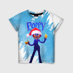 Детская футболка 3D с принтом Новогодний Poppy Playtime. в Новосибирске, 100% гипоаллергенный полиэфир | прямой крой, круглый вырез горловины, длина до линии бедер, чуть спущенное плечо, ткань немного тянется | 2021 | 2022 | happy new year | play | poppy | poppy playtime | poppyplaytime | time | игра | монстр | новогодний poppy playtime | новый год | праздник | снежинки