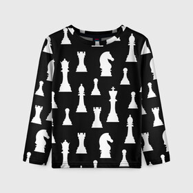 Детский лонгслив 3D с принтом Белые шахматные фигуры в Новосибирске, 100% полиэстер | длинные рукава, круглый вырез горловины, полуприлегающий силуэт
 | checkmate | chess | chess board | chess game | chess pieces | chess player | chessboard | gambit | game | king | pawn | queen | гамбит | игра | король | мат | партия | ферзь | фигуры | шахматист | шахматы