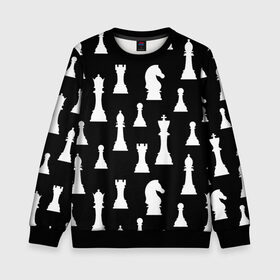 Детский свитшот 3D с принтом Белые шахматные фигуры в Новосибирске, 100% полиэстер | свободная посадка, прямой крой, мягкая тканевая резинка на рукавах и понизу свитшота | Тематика изображения на принте: checkmate | chess | chess board | chess game | chess pieces | chess player | chessboard | gambit | game | king | pawn | queen | гамбит | игра | король | мат | партия | ферзь | фигуры | шахматист | шахматы
