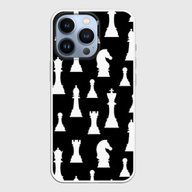 Чехол для iPhone 13 Pro с принтом Белые шахматные фигуры в Новосибирске,  |  | checkmate | chess | chess board | chess game | chess pieces | chess player | chessboard | gambit | game | king | pawn | queen | гамбит | игра | король | мат | партия | ферзь | фигуры | шахматист | шахматы