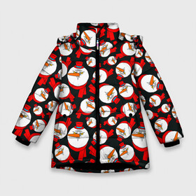 Зимняя куртка для девочек 3D с принтом Злые снеговики в цилиндрах в Новосибирске, ткань верха — 100% полиэстер; подклад — 100% полиэстер, утеплитель — 100% полиэстер. | длина ниже бедра, удлиненная спинка, воротник стойка и отстегивающийся капюшон. Есть боковые карманы с листочкой на кнопках, утяжки по низу изделия и внутренний карман на молнии. 

Предусмотрены светоотражающий принт на спинке, радужный светоотражающий элемент на пуллере молнии и на резинке для утяжки. | angry | carrots | gloomy | red | scarves | snowmen | top hats | yellow eyes | жёлтые глаза | злые | красные | морковки | сердитые | снеговики | хмурые | цилиндры | шарфы