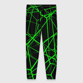 Женские брюки 3D с принтом Зеленые Полигоны Матрица в Новосибирске, полиэстер 100% | прямой крой, два кармана без застежек по бокам, с мягкой трикотажной резинкой на поясе и по низу штанин. В поясе для дополнительного комфорта — широкие завязки | зеленая абстракция | зеленая матрица | зеленая текстура | зеленые линии | зеленые полоски матрица | современное искусство