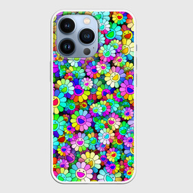 Чехол для iPhone 13 Pro с принтом Rainbow flowers в Новосибирске,  |  | takashi murakami | паттерн | радуга | смайл | такаси мураками | улыбка | цветы