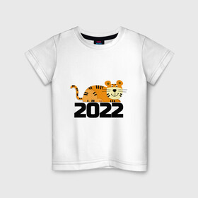 Детская футболка хлопок с принтом тигричек в Новосибирске, 100% хлопок | круглый вырез горловины, полуприлегающий силуэт, длина до линии бедер | Тематика изображения на принте: 2022 | год тигра | кот | лев | тигр
