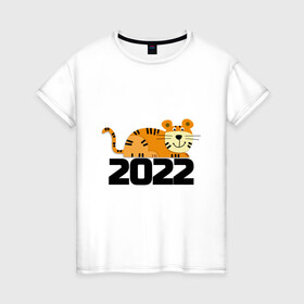 Женская футболка хлопок с принтом тигричек в Новосибирске, 100% хлопок | прямой крой, круглый вырез горловины, длина до линии бедер, слегка спущенное плечо | 2022 | год тигра | кот | лев | тигр