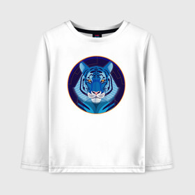 Детский лонгслив хлопок с принтом Голубой водяной тигр символ 2022 года в Новосибирске, 100% хлопок | круглый вырез горловины, полуприлегающий силуэт, длина до линии бедер | 2022 | водяной | год | гороскоп | китайский | символ | талисман | тигр