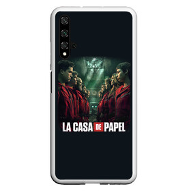 Чехол для Honor 20 с принтом ПЕРСОНАЖИ БУМАЖНЫЙ ДОМ - LA CASA DE PAPEL в Новосибирске, Силикон | Область печати: задняя сторона чехла, без боковых панелей | Тематика изображения на принте: bella ciao | la casa de papel | бумажный дом | ла каса де | ла каса де папель | ла каса де пепел | лакаса | сериал | фильм