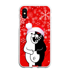 Чехол для iPhone XS Max матовый с принтом НОВОГОДНИЙ MONOKUMA. в Новосибирске, Силикон | Область печати: задняя сторона чехла, без боковых панелей | 2022 | anime | black  white | danganronpa | happy new year | kurokuma | merry christmas | monodam | monokuma | monomi | monotaro | pink | shirokuma | аниме | год тигра | зима близко | мoноми | монокума | нг | новогодний | новый год | новый 