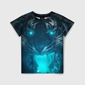 Детская футболка 3D с принтом Неоновый водяной тигр 2022 в Новосибирске, 100% гипоаллергенный полиэфир | прямой крой, круглый вырез горловины, длина до линии бедер, чуть спущенное плечо, ткань немного тянется | 2022 | водяной тигр | неон | новый год | тигр