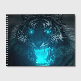 Альбом для рисования с принтом Неоновый водяной тигр 2022 в Новосибирске, 100% бумага
 | матовая бумага, плотность 200 мг. | Тематика изображения на принте: 2022 | водяной тигр | неон | новый год | тигр