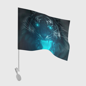 Флаг для автомобиля с принтом Неоновый водяной тигр 2022 в Новосибирске, 100% полиэстер | Размер: 30*21 см | 2022 | водяной тигр | неон | новый год | тигр