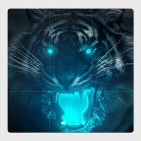 Магнитный плакат 3Х3 с принтом Неоновый водяной тигр 2022 в Новосибирске, Полимерный материал с магнитным слоем | 9 деталей размером 9*9 см | Тематика изображения на принте: 2022 | водяной тигр | неон | новый год | тигр