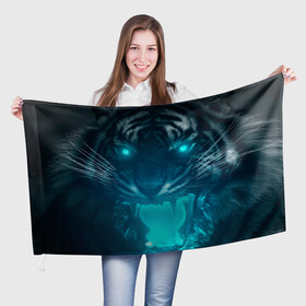 Флаг 3D с принтом Неоновый водяной тигр 2022 в Новосибирске, 100% полиэстер | плотность ткани — 95 г/м2, размер — 67 х 109 см. Принт наносится с одной стороны | 2022 | водяной тигр | неон | новый год | тигр