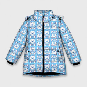 Зимняя куртка для девочек 3D с принтом Новогодний медвежонок голубой в Новосибирске, ткань верха — 100% полиэстер; подклад — 100% полиэстер, утеплитель — 100% полиэстер. | длина ниже бедра, удлиненная спинка, воротник стойка и отстегивающийся капюшон. Есть боковые карманы с листочкой на кнопках, утяжки по низу изделия и внутренний карман на молнии. 

Предусмотрены светоотражающий принт на спинке, радужный светоотражающий элемент на пуллере молнии и на резинке для утяжки. | Тематика изображения на принте: медведь | медвежонок | миша | мишка | новый год | снег | снежинки | снежника
