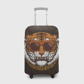 Чехол для чемодана 3D с принтом Крутой тигр в очках с цепью в Новосибирске, 86% полиэфир, 14% спандекс | двустороннее нанесение принта, прорези для ручек и колес | Тематика изображения на принте: furry | tiger | восточный тигр | год тигра | голова | кошка | тигр | тигренок | фурри | хищник