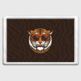 Магнит 45*70 с принтом Крутой тигр в очках с цепью в Новосибирске, Пластик | Размер: 78*52 мм; Размер печати: 70*45 | furry | tiger | восточный тигр | год тигра | голова | кошка | тигр | тигренок | фурри | хищник