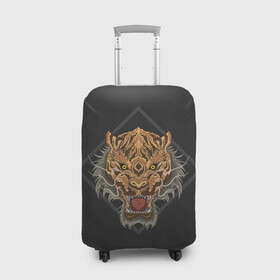 Чехол для чемодана 3D с принтом Голова тигра в ромбе в Новосибирске, 86% полиэфир, 14% спандекс | двустороннее нанесение принта, прорези для ручек и колес | furry | low poly | tiger | восточный тигр | год тигра | голова | кошка | лоу поли | тигр | тигренок | фурри | хищник